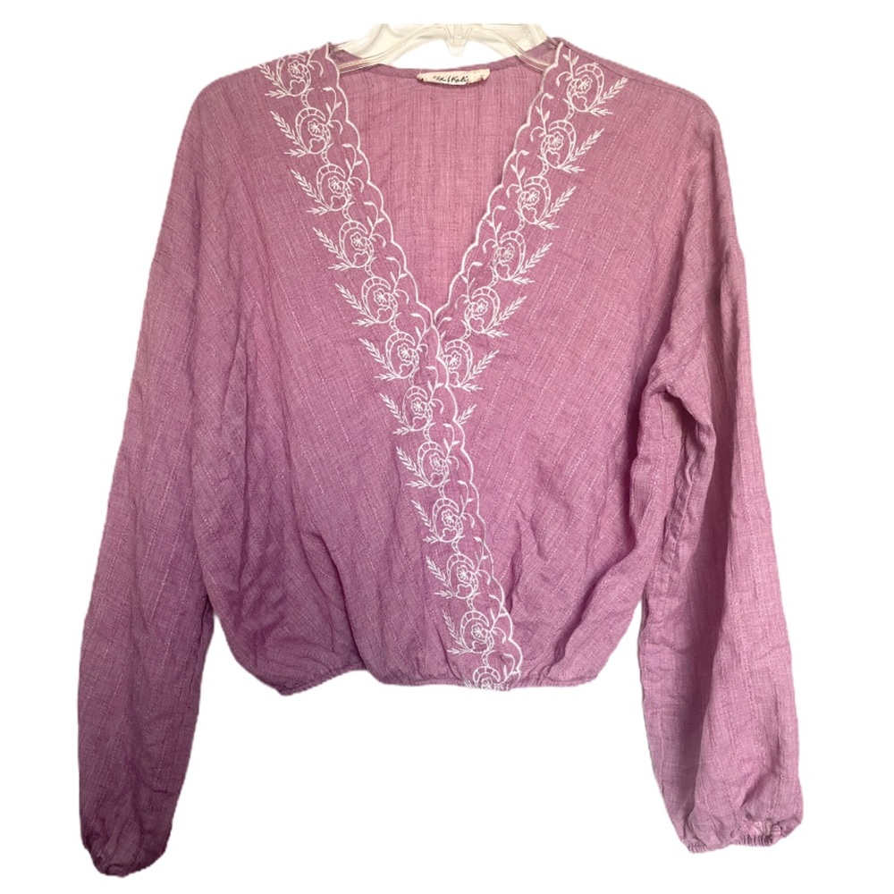 Chloe & Katie Embroidered Boho LongSleeve Wrap Top